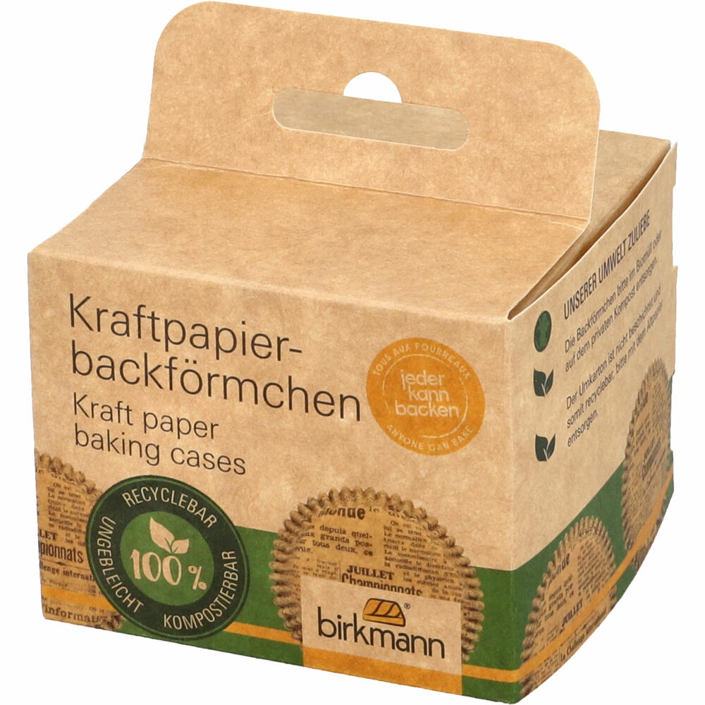 Birkmann Kraftpapierbackförmchen Zeitung, 75 Stück, Muffinbackförmchen, Papierbackförmchen, Papier, Ø 7 cm, 444966
