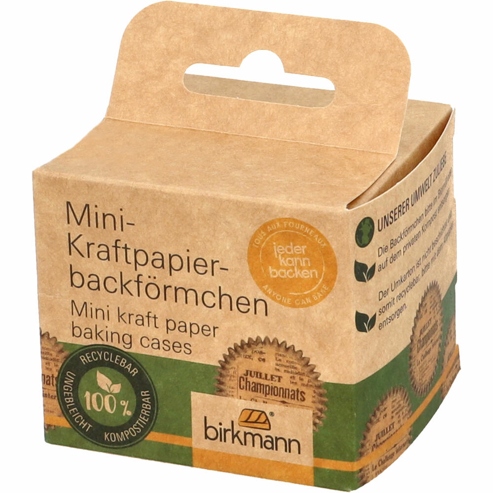 Birkmann Mini-Kraftpapierbackförmchen Zeitung, 75 Stück, Muffinbackförmchen, Papierbackförmchen, Papier, Ø 4 cm, 444973