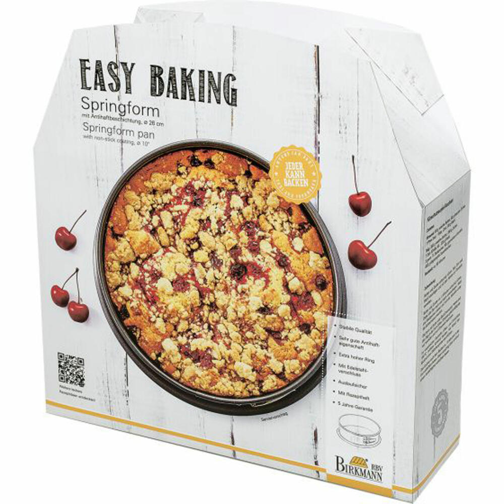 Birkmann Easy Baking Springform mit Einem Boden, Spring Form, Kuchenform, Servierboden, Anithaft, 26 cm, 881020