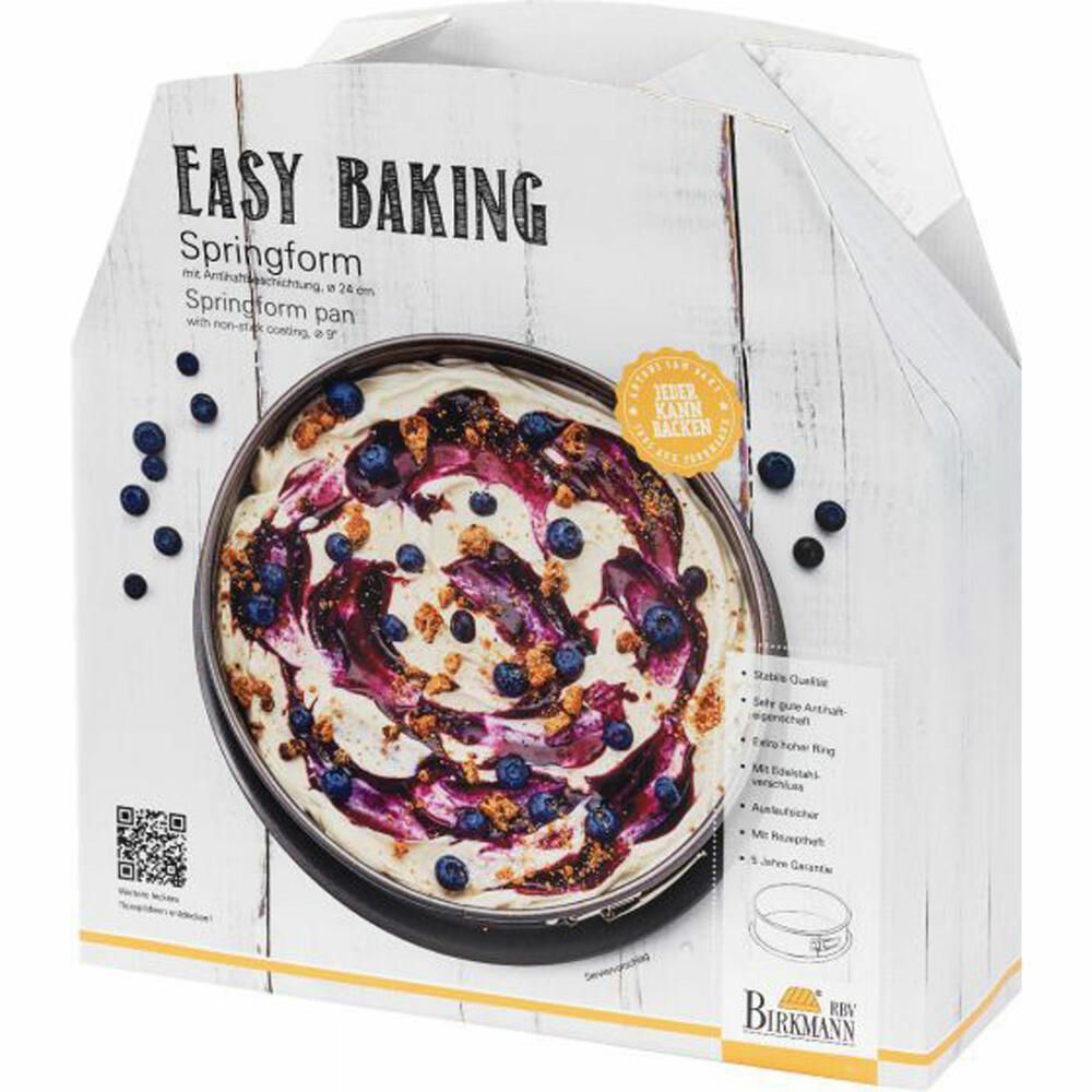 Birkmann Easy Baking Springform mit Einem Boden, Spring Form, Kuchenform, Servierboden, Anithaft, 24 cm, 881174