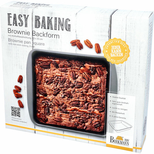 Birkmann Easy Baking Brownieform, Brownie Backform, Kuchenbackform, Kuchenform, Karbonstahl, 23 x 23 cm, 881662