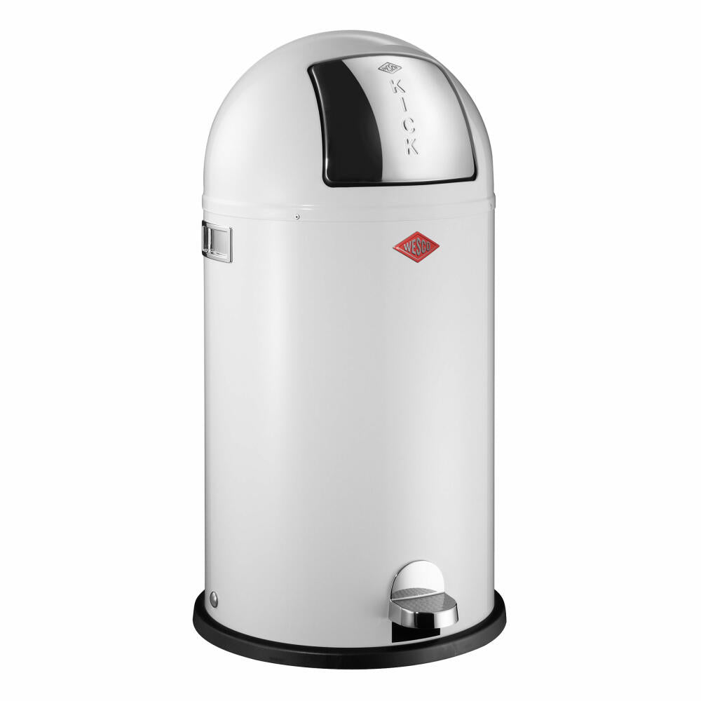 Wesco Kickboy trash can, waste collector, pedal waste collector, sheet steel, white, 40 L, 177731-01