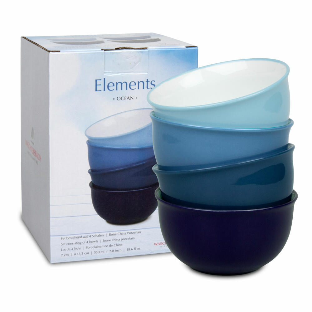 Waechtersbach Elements Ocean cereal bowls set of 4, bowls, in a gift box, bone china, blue, Ø 13 cm, 41 5 972 5000