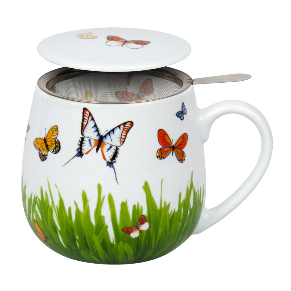 Könitz Butterfly Meadow Mug, Cup, Teacup, with strainer and lid, Porcelain, 420 ml, 11 5 143 2277