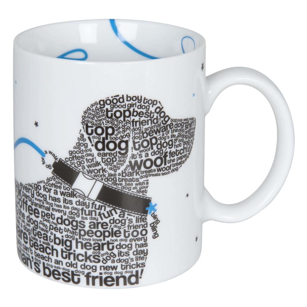 Könitz Criss Cross Animals Hund Becher, Kaffeebecher, Kaffeetasse, Kaffee Tasse, Teetasse, Porzellan, Weiß / Schwarz / Blau, 300 ml, 11 1 002 2304