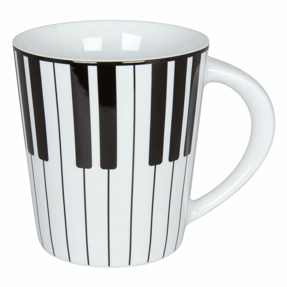 Könitz Piano Becher, Kaffeebecher, Kaffeetasse, Kaffee Tasse, Teetasse, Porzellan, Weiß / Schwarz, 380 ml, 11 1 134 2302