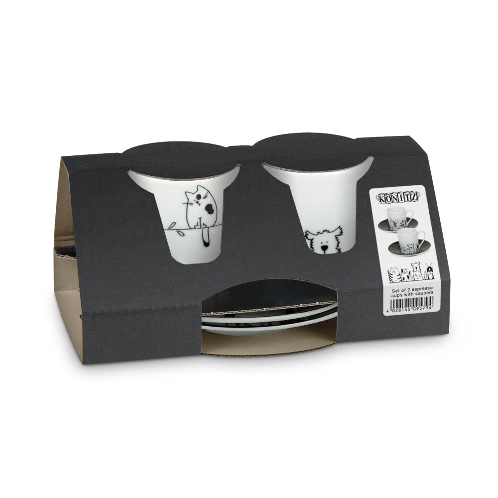 Könitz Funny Cats & Dogs Espresso gift set, 4 pieces, 2 espresso cups with saucer, porcelain, 85 ml, 11 5 054 2075