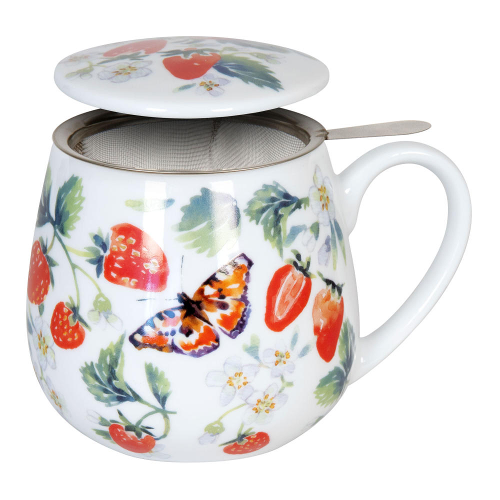 Könitz Tea For You Becher Fruity Tea Strawberry - Victoria Lowe, Teebecher, mit Sieb und Deckel, Porzellan, 420 ml, 11 5 143 2599