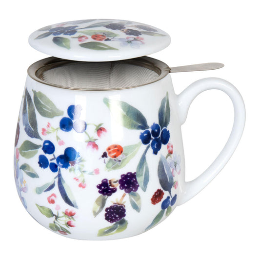 Könitz Tea For You Becher Fruity Tea Berry - Victoria Lowe, Teebecher, mit Sieb und Deckel, Porzellan, 420 ml, 11 5 143 2603