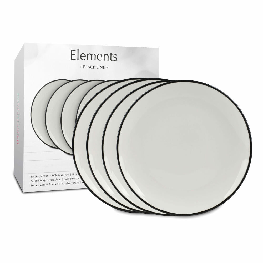 Waechtersbach plate set of 4 in a gift box Elements - Black Line, plate set, dinner plate, New Bone China, white, 19 cm, 41 5 973 8000