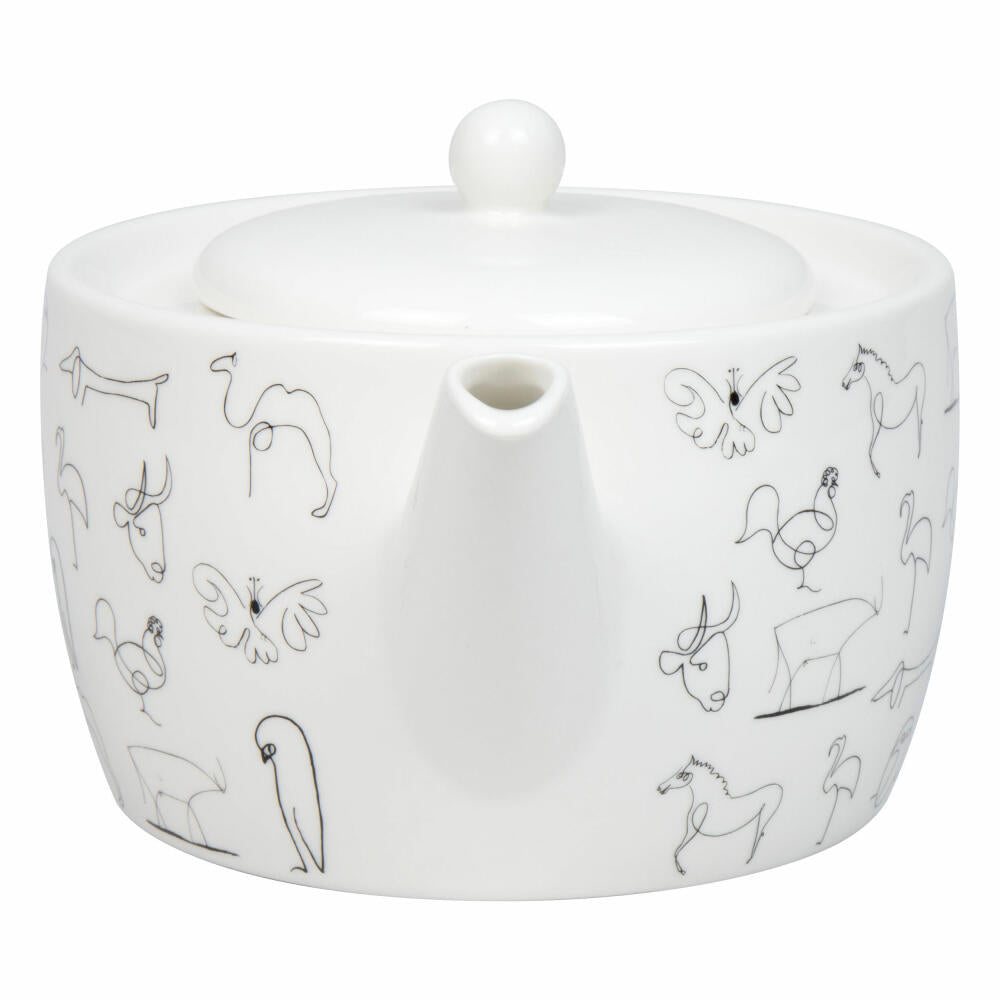 Könitz Teekanne mit Sieb Picasso Animaux, in Geschenkbox, Bone China, Schwarz, 1400 ml, 11 5 263 0104