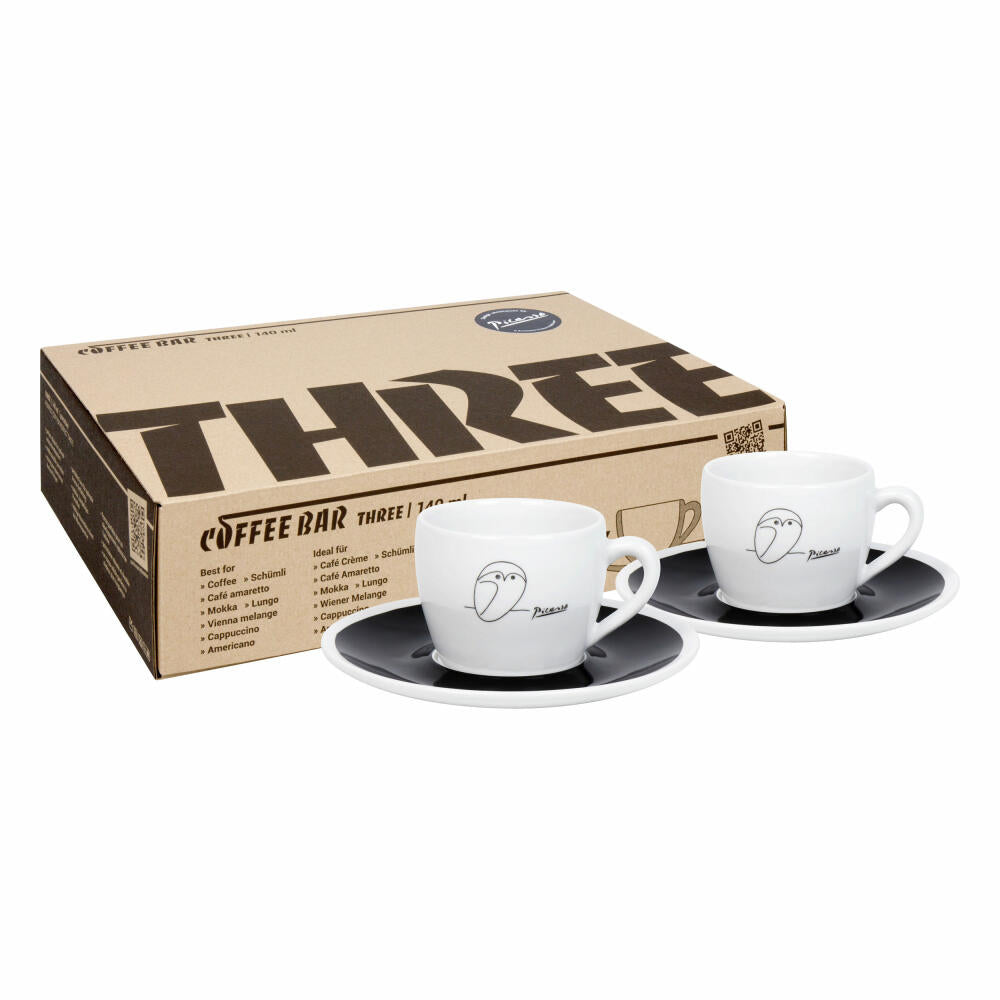 Könitz Kaffeetassen 2er Set Coffee Bar Three - Picasso Le Chouette, Porzellan, Schwarz, 140 ml, 17 5 800 2773