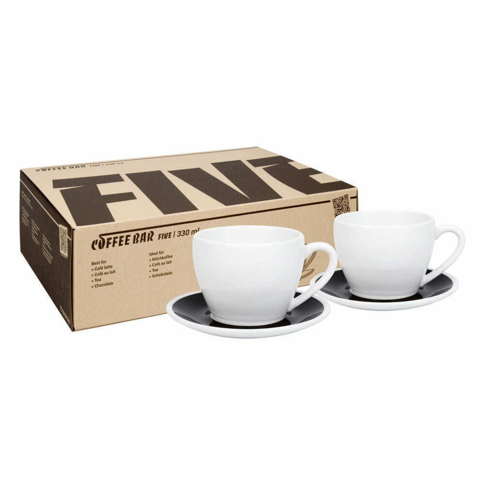 Könitz Café Latte Tassen 2er Set Coffee Bar Five - Black & White, Porzellan, Schwarz, 330 ml, 17 5 800 9005