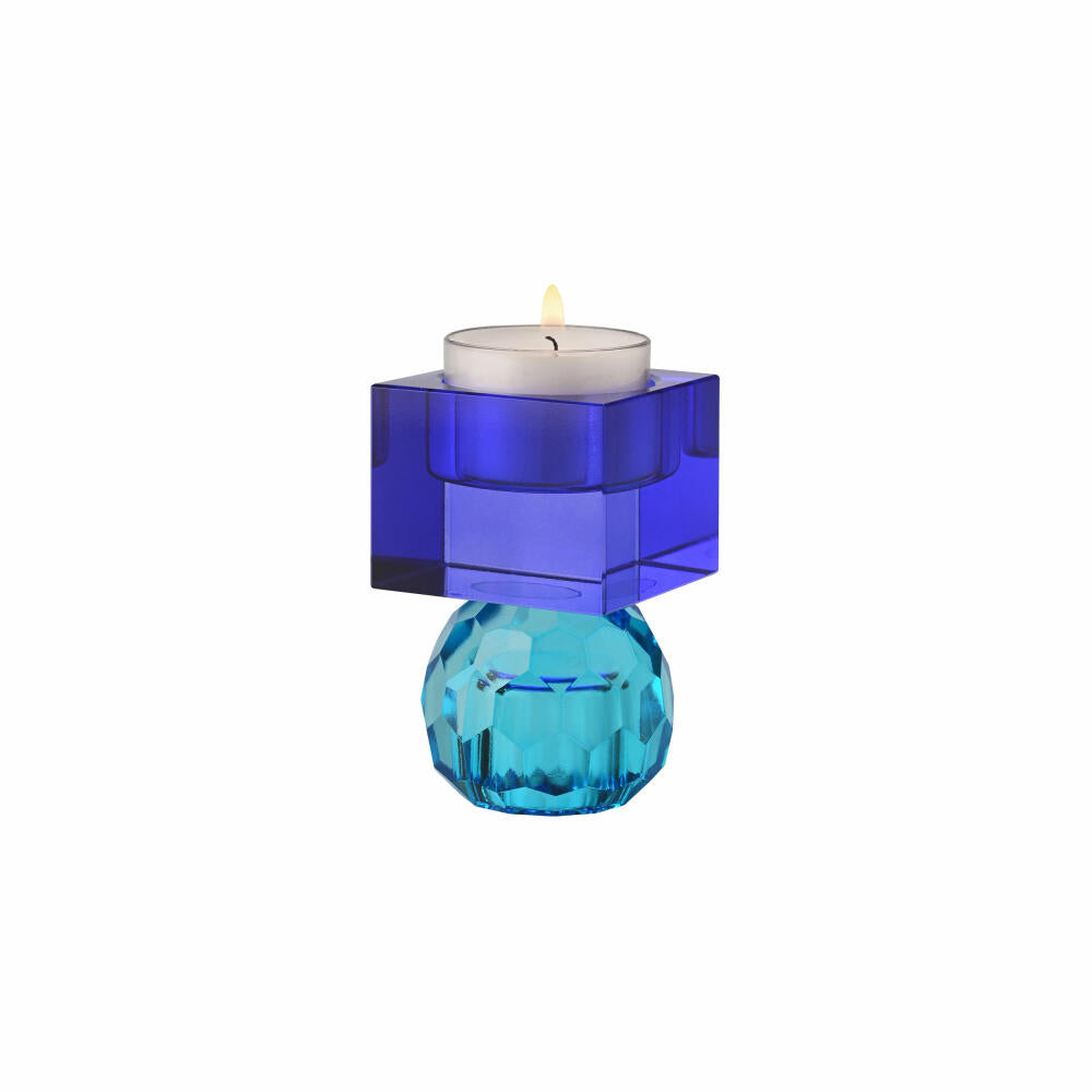 Gift Company Candle Holder / Tealight Holder Sari Ball Cube, Candle Holder, Glass, Blue / Dark Blue, H 8 cm, 1163001009