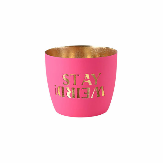 Gift Company Lantern Madras Stay weird! M, Tealight holder, Candle holder, Iron, Hot Pink / Gold, H 8.5 cm, 1172404013