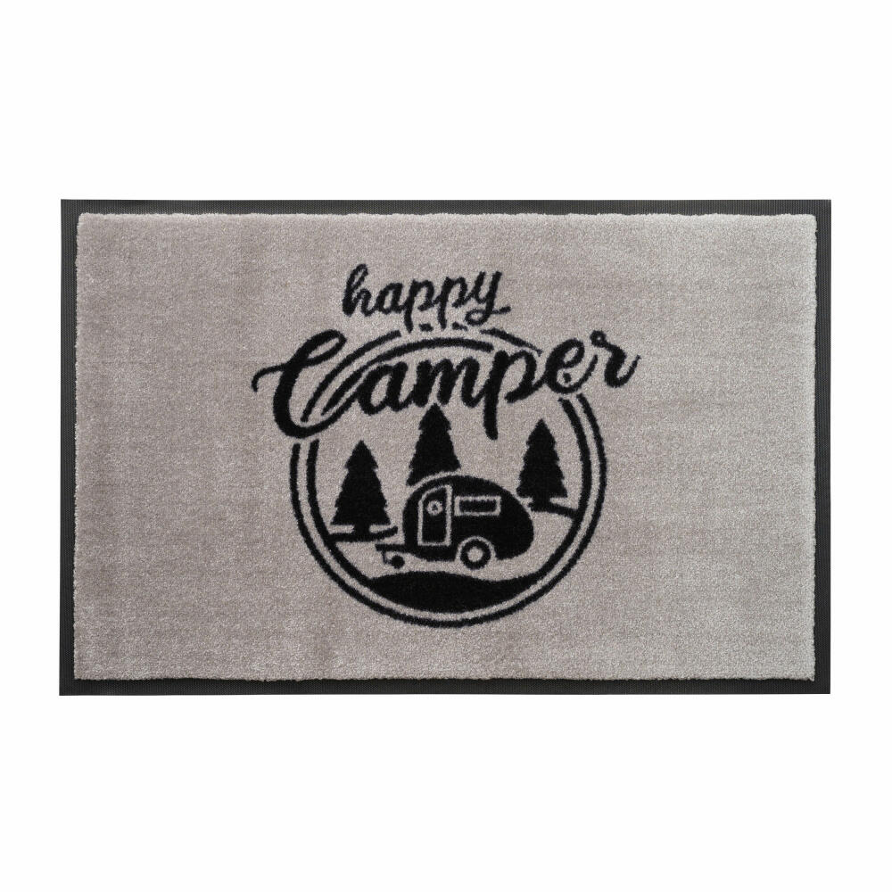 Gift Company Washables Happy camper, Waschbare Fußmatte, Fuß Matte, Polyamid / Gummirücken, Grau / Schwarz, 50 x 75 cm, 1087501004
