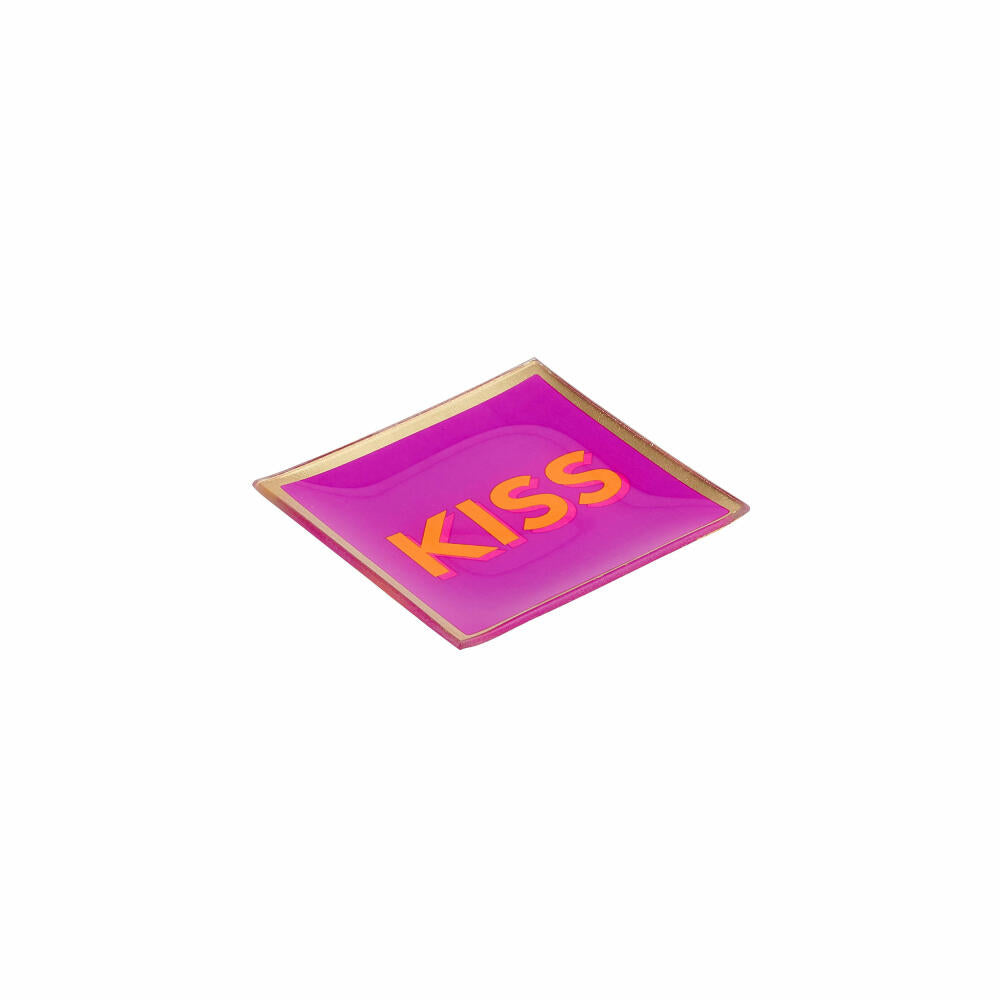 Gift Company glass plate Love Plates Kiss S, decorative plate, bowl, glass, fuchsia, gold, 10 x 10 cm, 1088103015