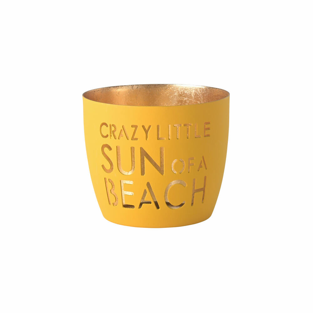 Gift Company lantern Madras Crazy little sun of a beach M, tealight holder, candle holder, iron, neon yellow / gold, H 8.5 cm, 1156904086