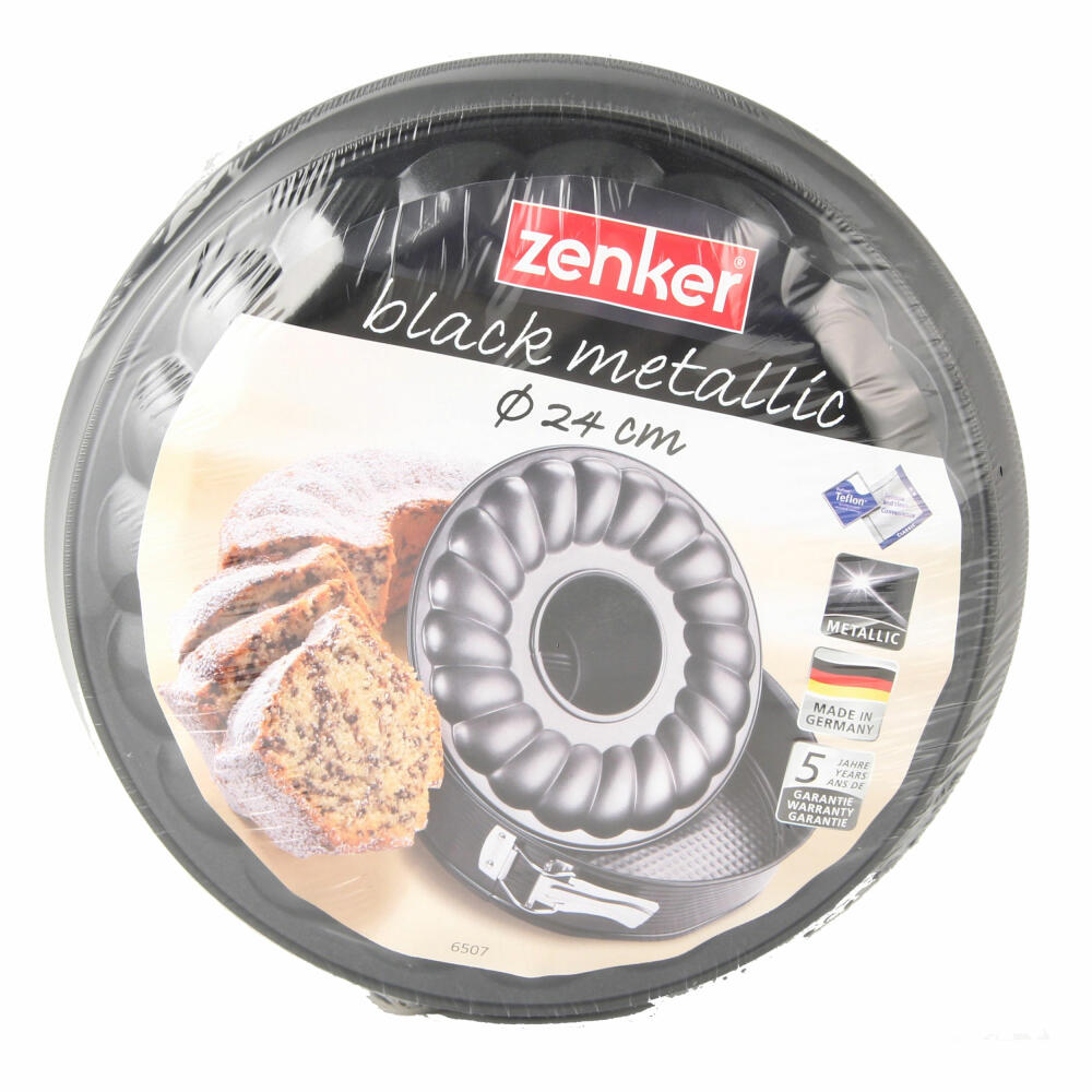 Zenker Black Metallic Springform mit Flach- und Rohrboden, Spring Form, Backform, Kuchenform, Stahlblech mit Antihaftbeschichtung / Antihaft Classic, Schwarz, Ø 24 cm, 6507