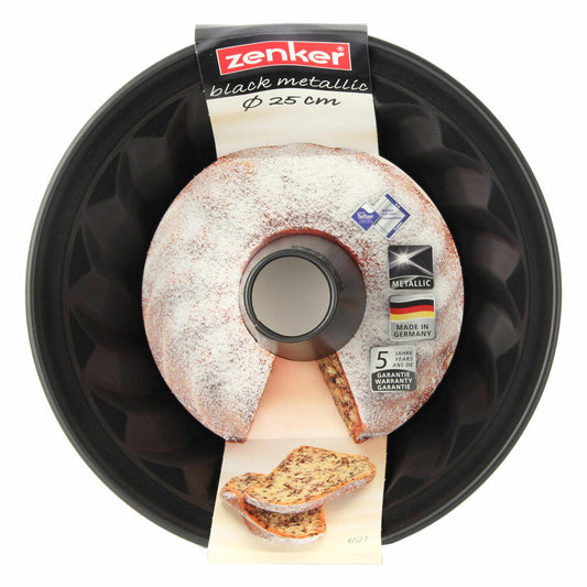 Zenker Black Metallic Gugelhupfform, Gugelhupf Form, Backform, Kuchenform, Stahlblech mit Antihaftbeschichtung / Antihaft Classic, Schwarz, Ø 25 cm, 6527
