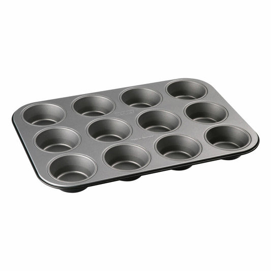 Zenker Energy Muffinblech, Muffin Form, Backform, Kuchenform, für 12 Muffins, Antihaft Classic, Silber / Anthrazit, L 38.5 cm, 6910