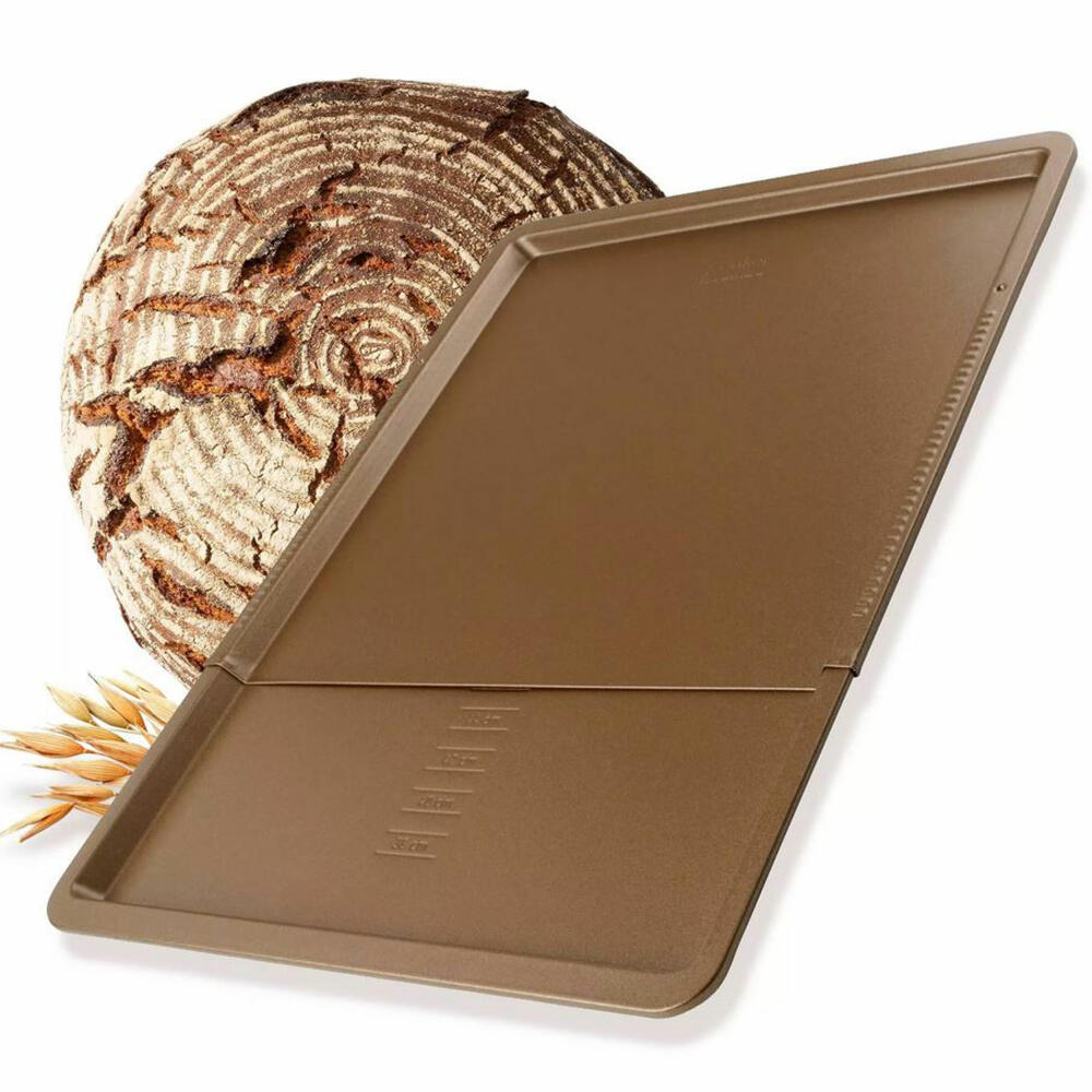 Zenker Back- und Plätzchenblech Dein Brot! ausziehbar, Stahlblech mit ILAG Beschichtung, Braun / Gold, 37-52 x 33 cm, 7311