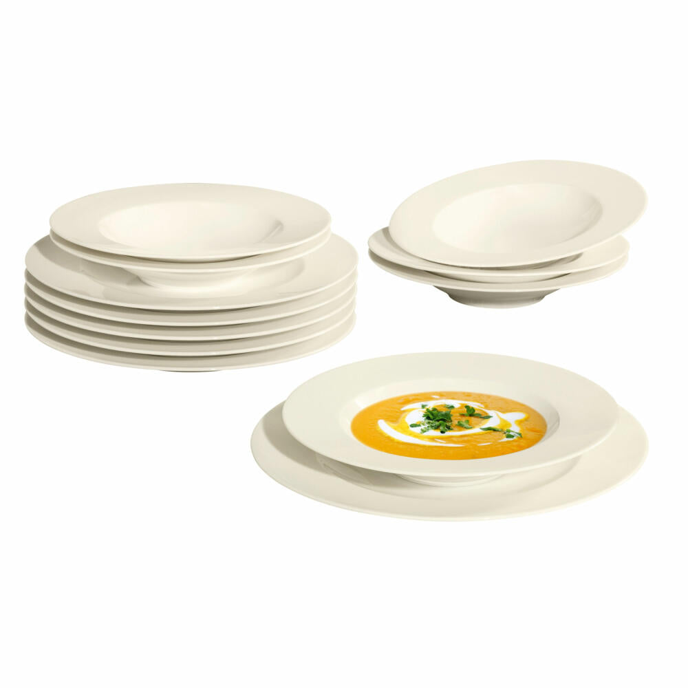 Seltmann Weiden Zoé Fine Diamond dinner service, 12-piece, dinner service, dinner service, tableware set, porcelain, cream, 001.746276