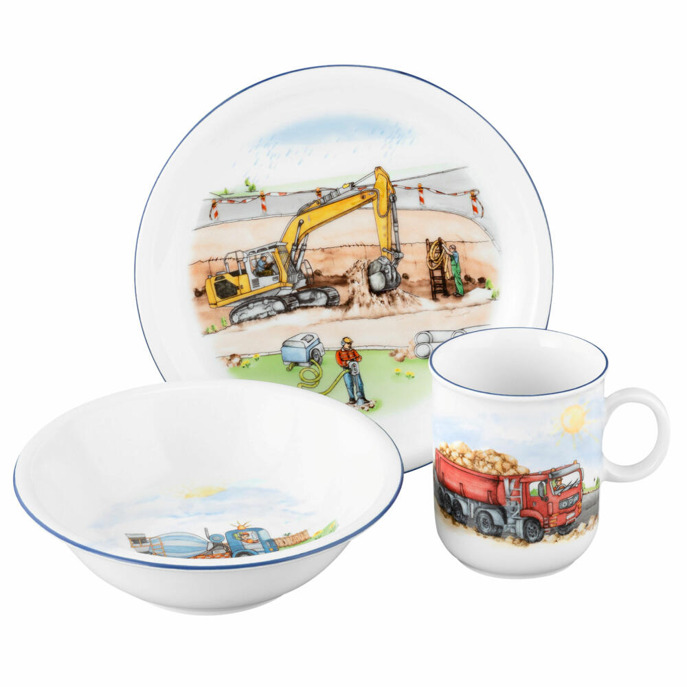 Seltmann Weiden Compact Children's Set, 3-piece, Children's tableware, Tableware, Porcelain, On the construction site, 001.767478