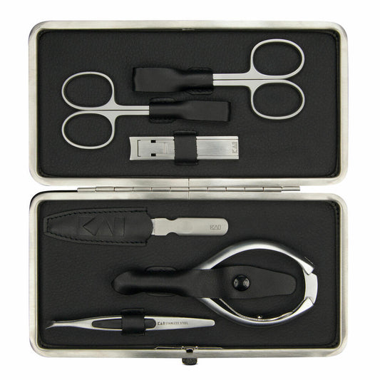 Kai Nagelpflege Set BCI 05 6-tlg. im Lederetui, Beauty Care Instruments, Edelstahl, Nappaleder, Silberfarben, Schwarz, BCI-Set 05