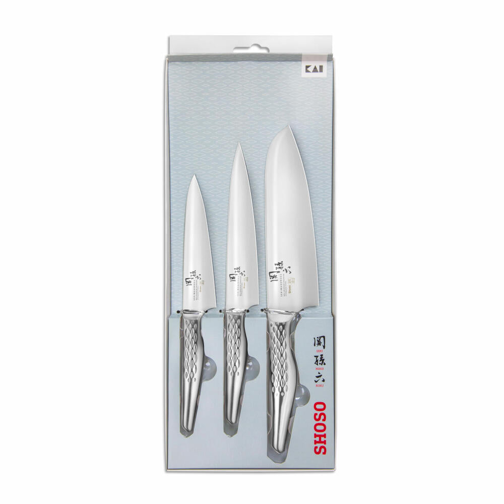 Kai knife set Seki Magoroku Shoso 3-piece, kitchen knife, stainless steel, 2 all-purpose knives and 1 Santoku knife, 51S-310