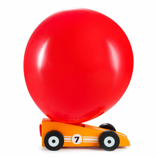 Donkey Products Luftballonauto Orangestar, Spielzeugauto mit Ballonantrieb, Kiefernholz, Orange, 900216