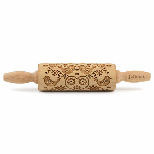 Folkroll Teigrolle Folk Tauben, junior, 23 cm, Nudelholz, Prägerolle, Muster, Motiv, Rolle, Buchenholz, 330432