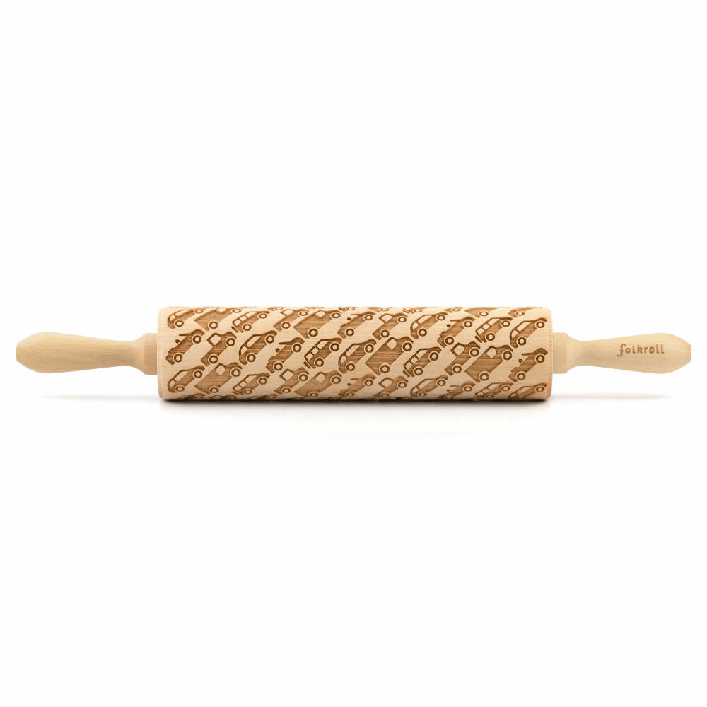 Folkroll rolling pin cars, large, 43 cm, rolling pin, embossing roll, pattern, motif, roll, beech wood, 332757