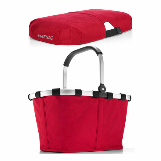reisenthel carrybag with cover, 2-piece, shopping basket, lid, cover, basket, polyester fabric, red, 22 L
