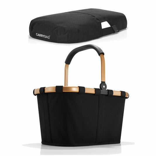 reisenthel carrybag with cover, 2-piece, shopping basket, lid, cover, basket, polyester fabric, frame gold / black, 22 L