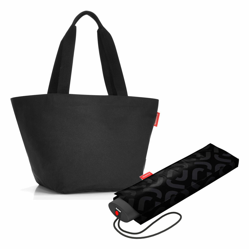 reisenthel shopper M mit umbrella pocket mini Set, Einkaufstasche, Regenschirm, Black, 15 L, 2-tlg.