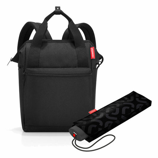 reisenthel allrounder R mit umbrella pocket mini Set, Rucksack, Regenschirm, Black, 12 L, 2-tlg.
