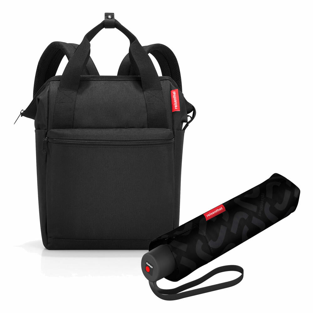 reisenthel allrounder R mit umbrella pocket classic Set, Rucksack, Regenschirm, Black, 12 L, 2-tlg.