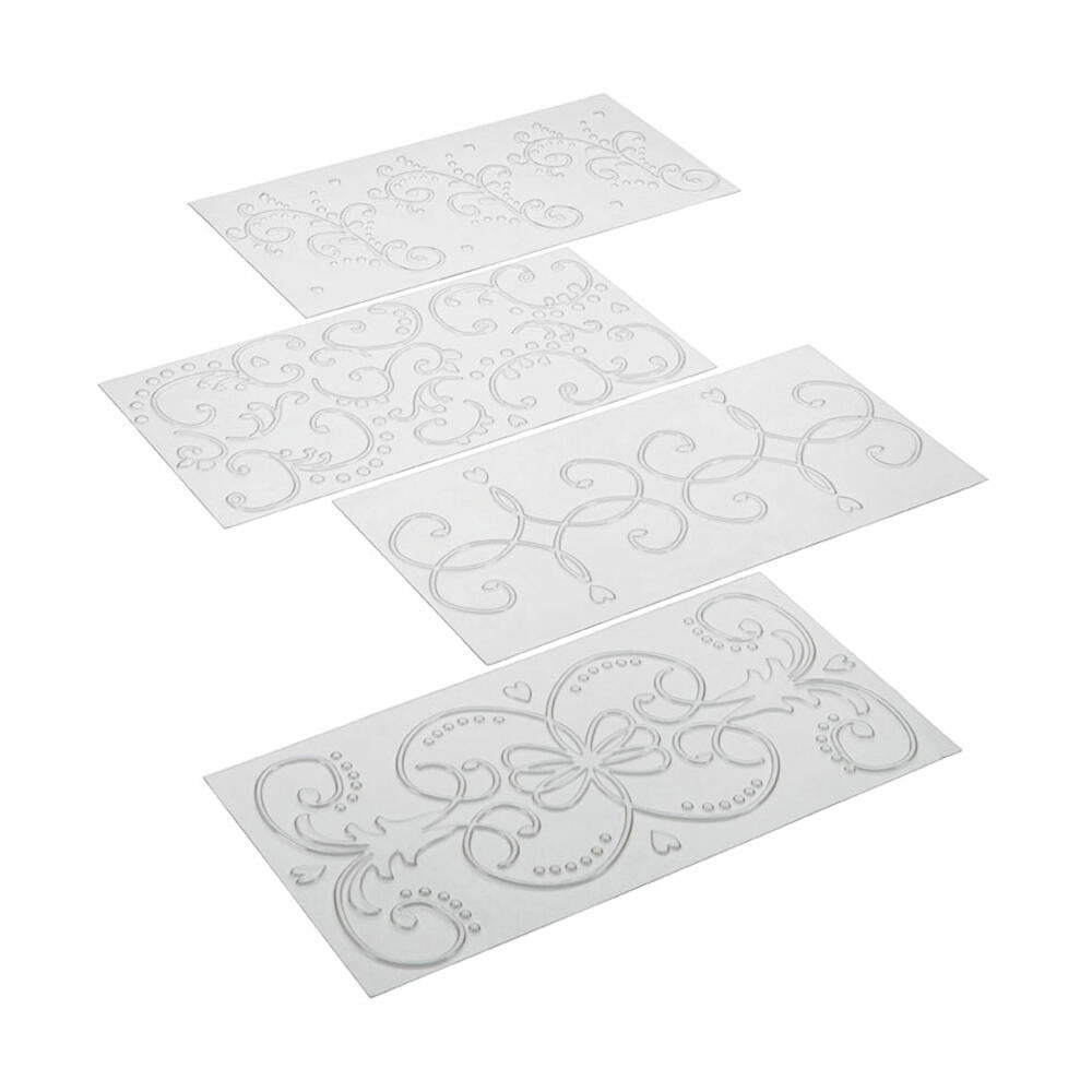 Städter Struktur- und Prägematte Ornament, 4-tlg., Strukturmatte, Fondant, Tortendekoration, Zubehör, Transparent, 30 x 15 cm, CB52790
