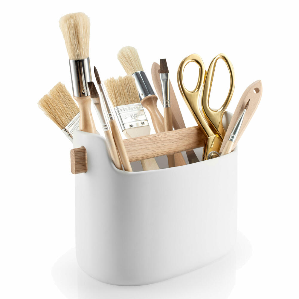 Eva Solo Toolbox, storage container, storage box, coffee can, sugar bowl, oak/ceramic, white, H 15 cm, 530638