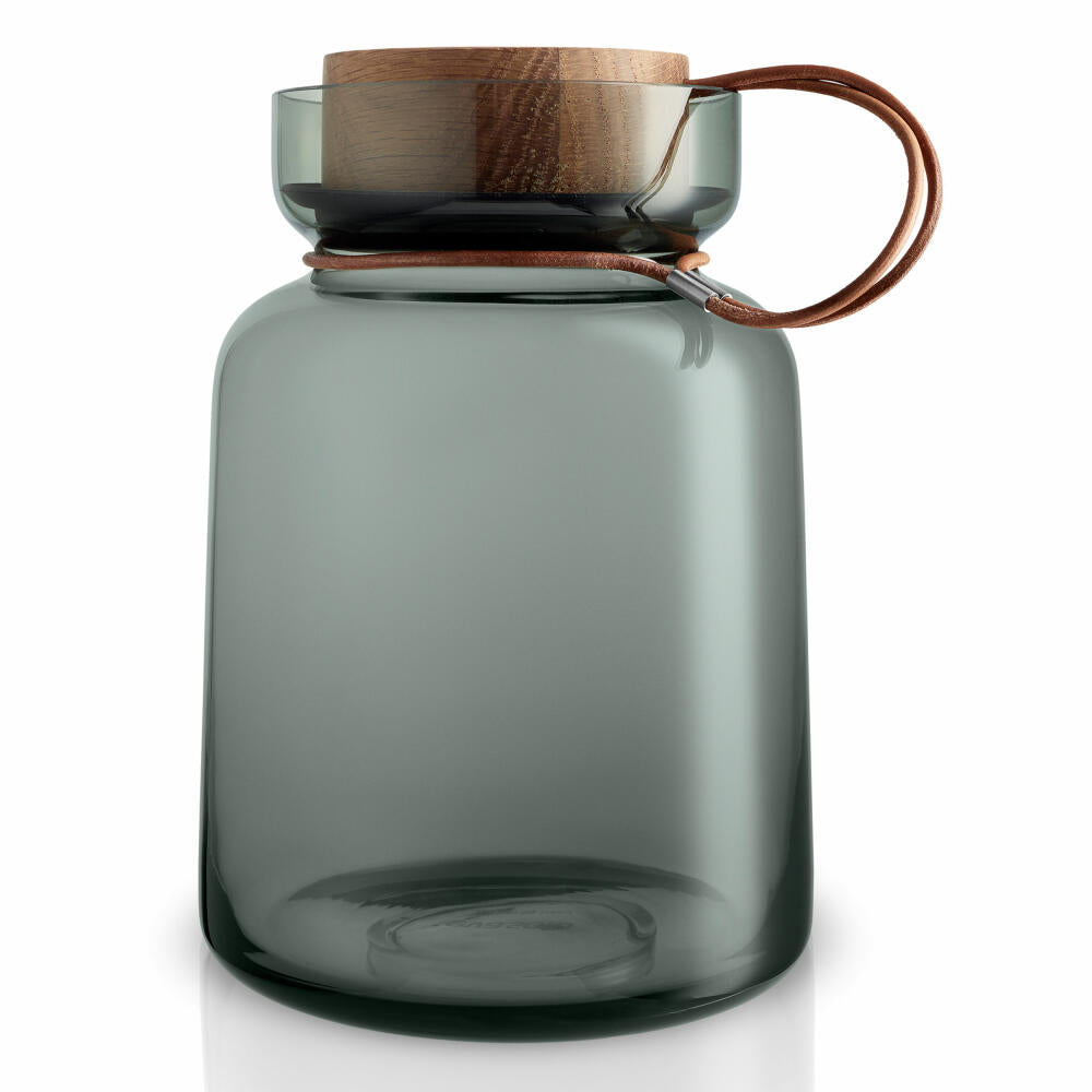 Eva Solo Silhouette storage jar, storage jar, glass container, preserving jar, smoked glass/wood/silicone/leather, 2 L, 591504