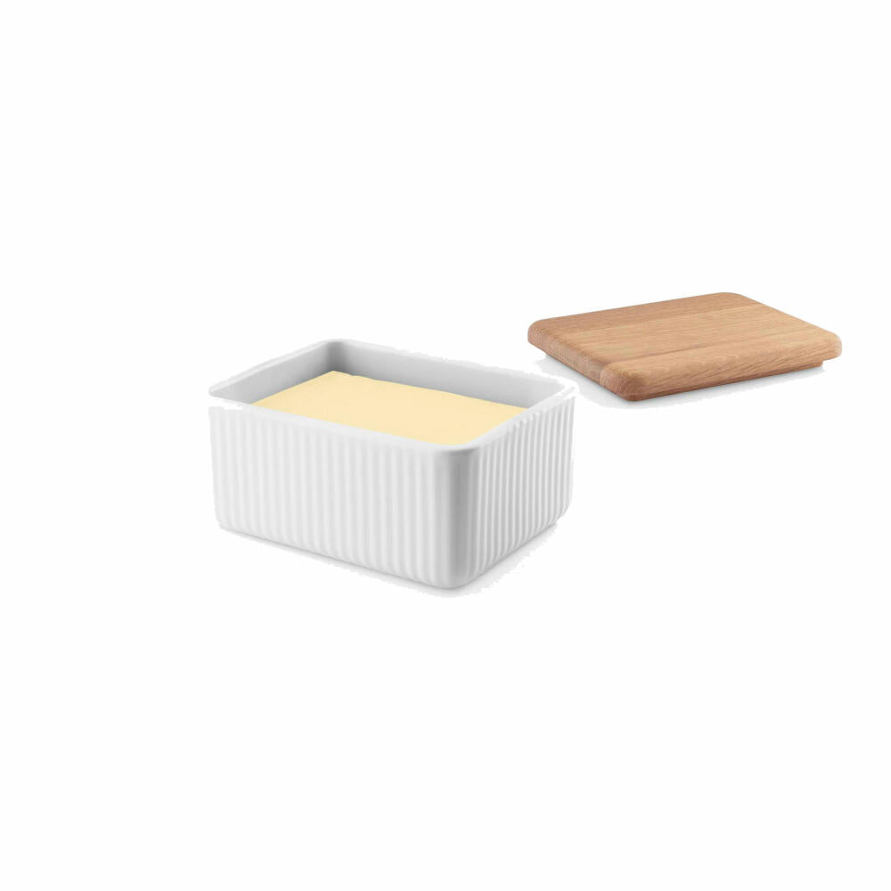 Eva Solo Butterdose Nova mit Deckel, Butterschale, Aufbewahrungsdose, Porzellan, Eichenholz, Weiß, 12 x 10 cm, 887236