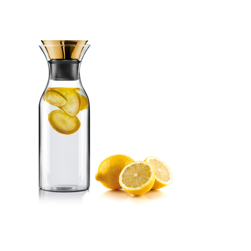 Eva Solo refrigerator carafe with tilting lid, borosilicate glass, PVD-coated stainless steel, silicone, brass, 1 L, 568054