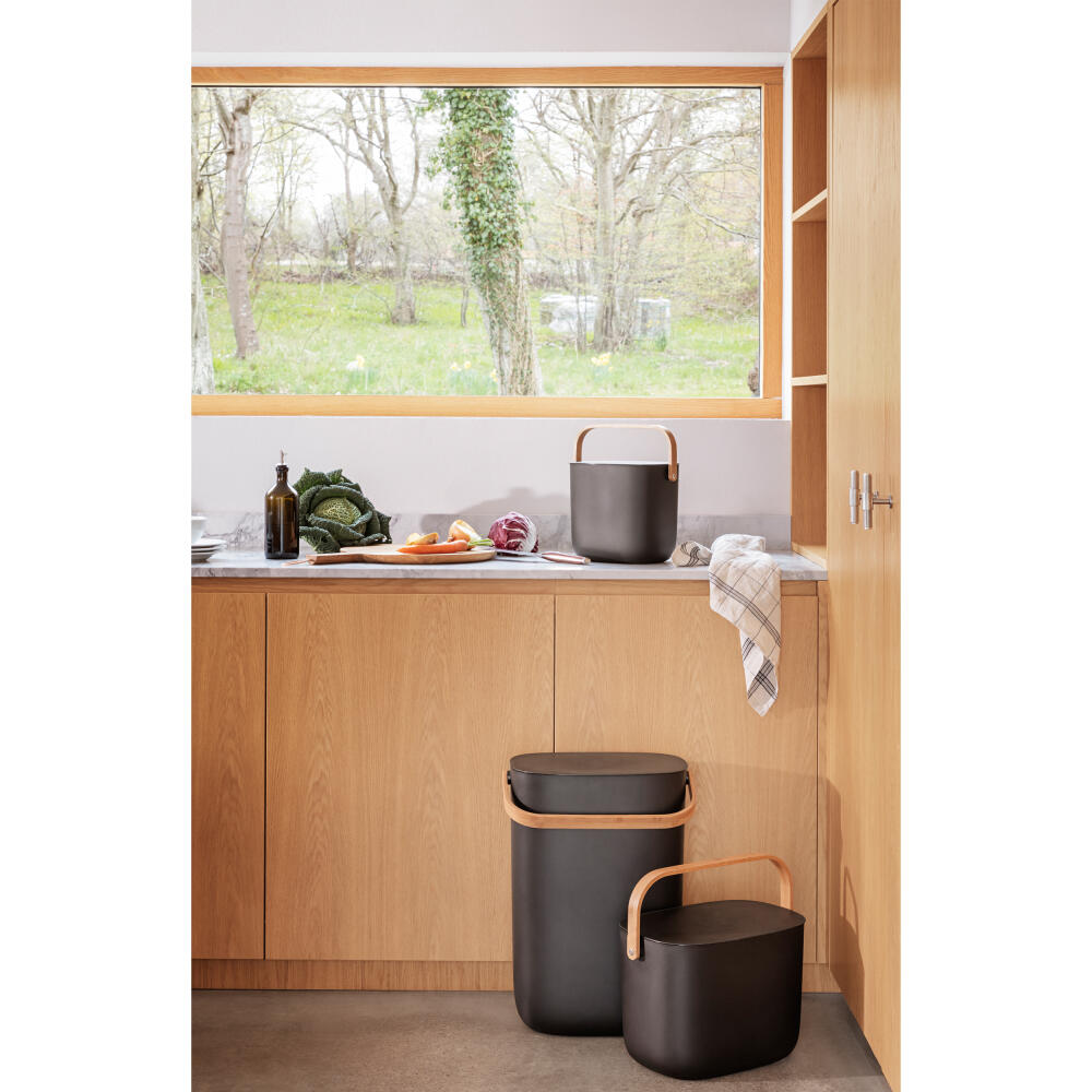 Eva Solo waste sorting container for 2 bags Reflect, double trash can, plastic, bamboo, black, 16 L, 537778