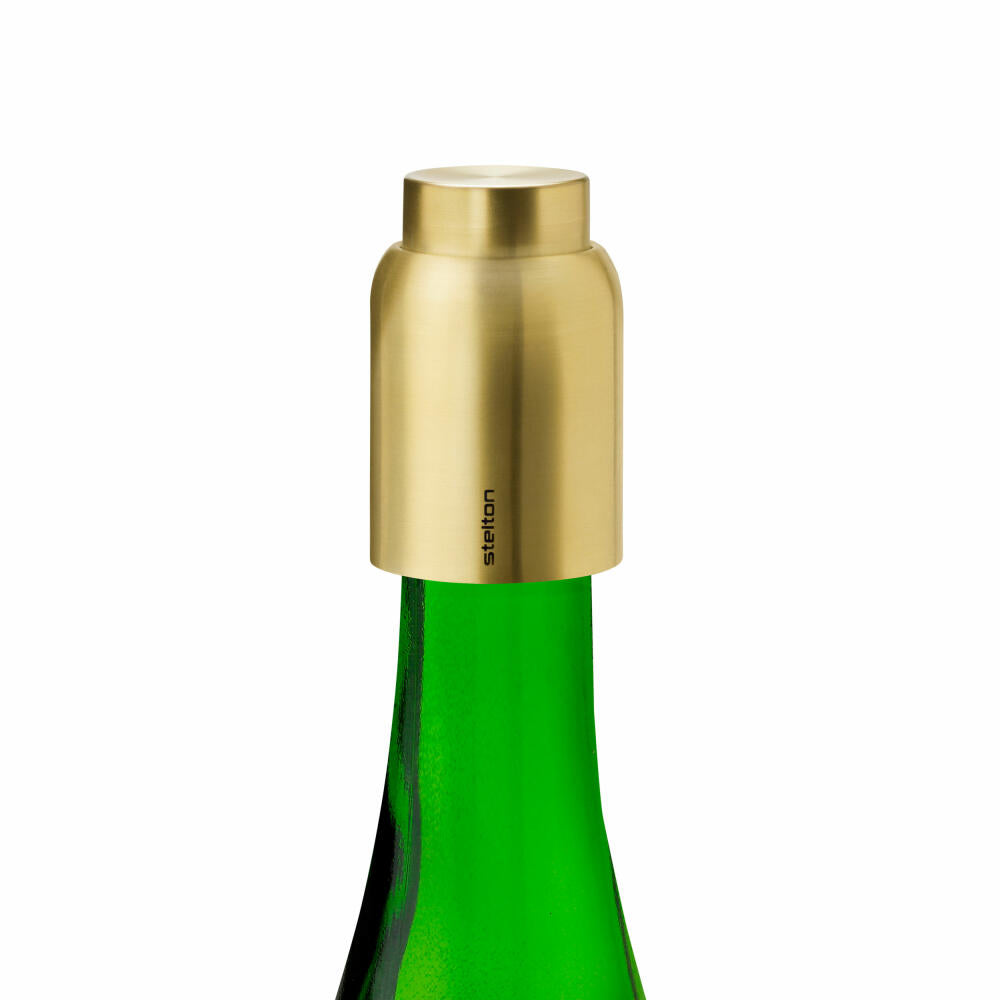Stelton Collar Vacuum Bottle Stopper, Bottle Stopper, Vacuum Closure, Stainless Steel, Brass, Ø 4 cm, 419