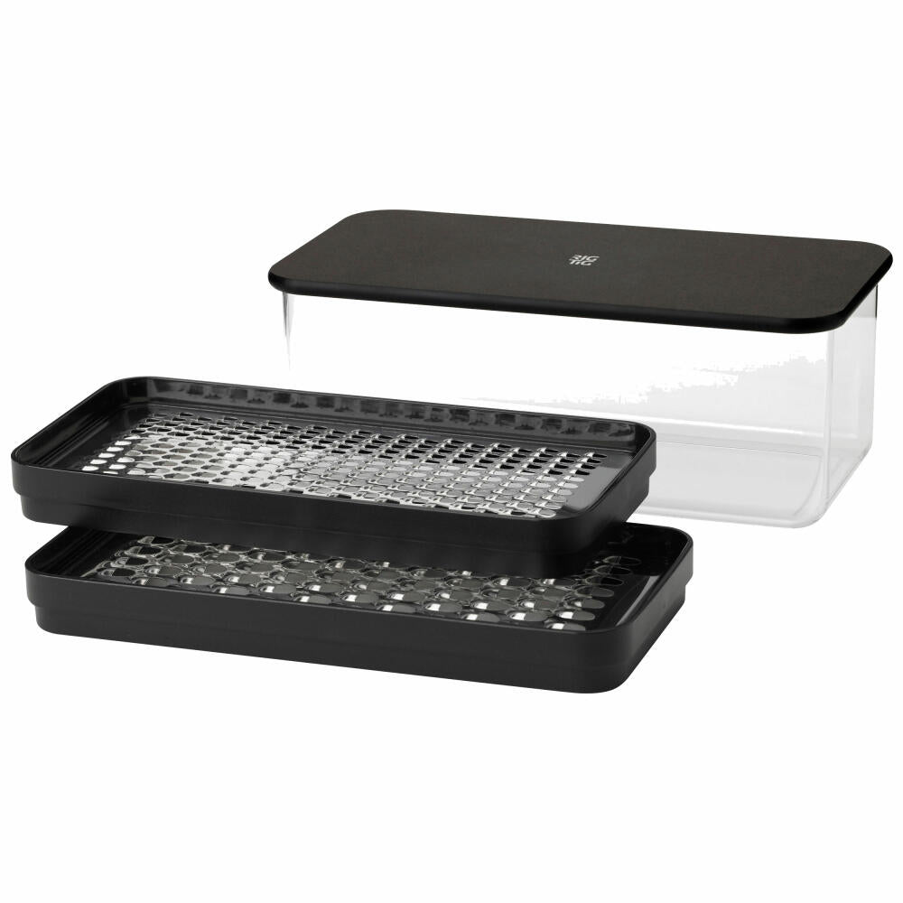 Rig-Tig Grate-It kitchen grater with collecting container, 2 grating surfaces, plastic, stainless steel, black, 1.4 L, Z00278