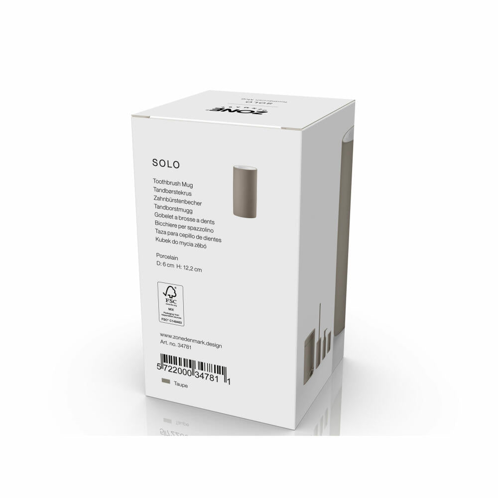 Zone Denmark Zahnbürstenbecher Solo Taupe, Zahnbürstenhalter, Porzellan, Braun, 34781