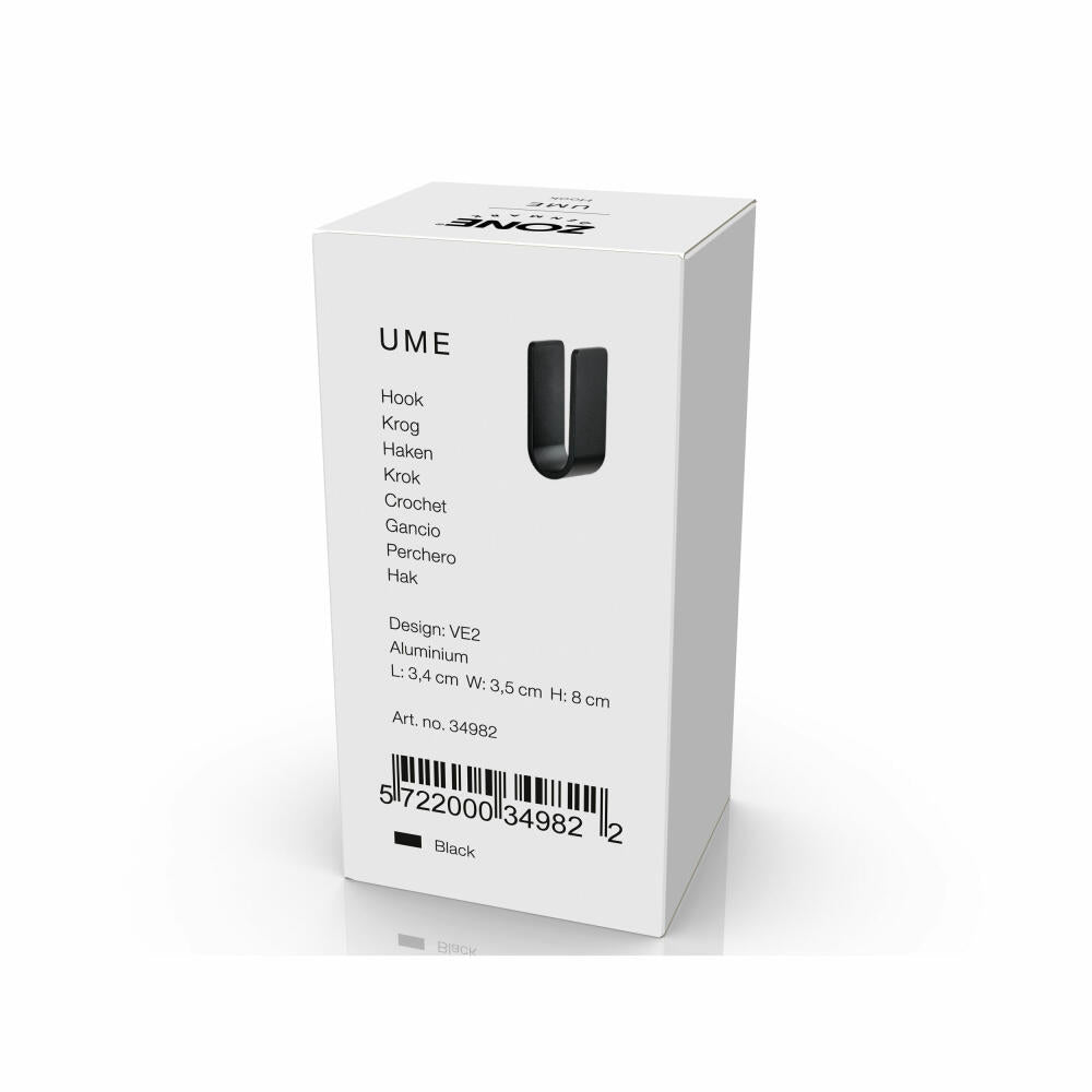 Zone Denmark Haken Ume Black, Handtuchhaken, Aufhängung, Aluminium, Schwarz, 34982