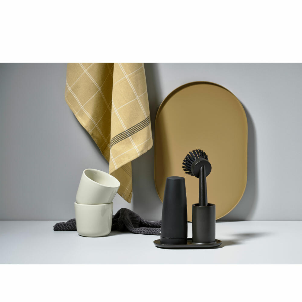 Zone Denmark Dishwashing Set Singles, 3-piece, Soap Dispenser, Dish Brush, Utensil Holder, Ceramic, Black, 332056
