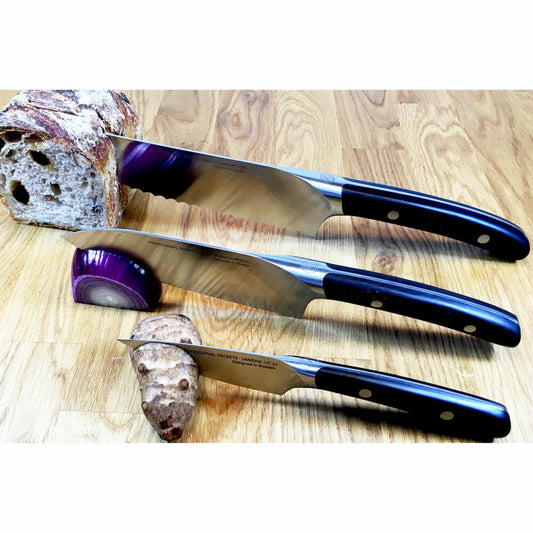 Professional Secrets Basic Kitchen Knife Set, Knife, Steel, Fiberglass, 3-piece, 1070